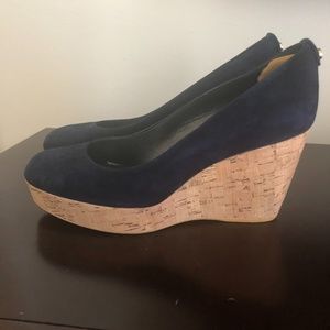 Navy Suede cork wedges